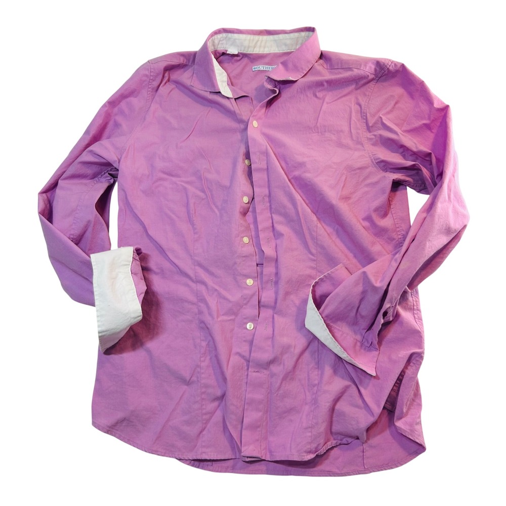 Southern Tide Womens Purple Button Down‎ Shirt Long Sleeve Contrast Cuff Size 12